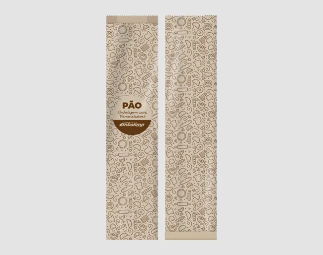 Sacos de pão personalizados para baguete, formato alongado, em papel kraft pardo e branco
